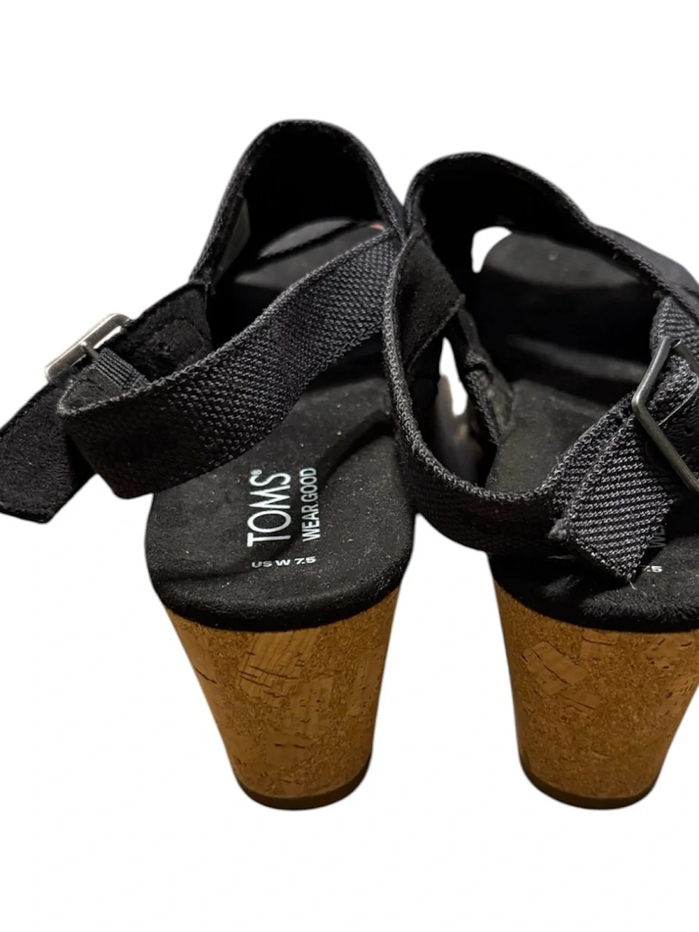 Toms Black Platform Slingback Sandals with Cork Sole